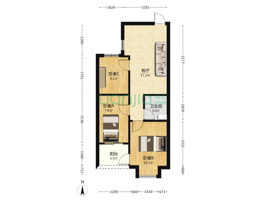 建坂新苑 3室1厅1卫 61平方