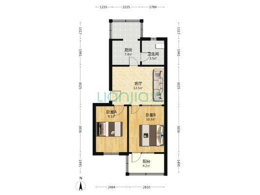 铁北小区 2室1厅1卫 58平方