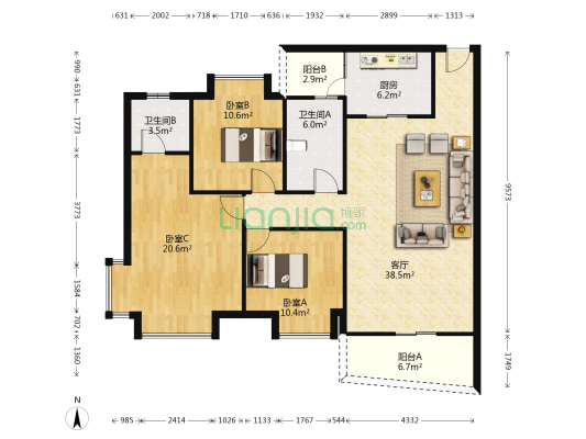 东园大厦 3室1厅2卫 123平方