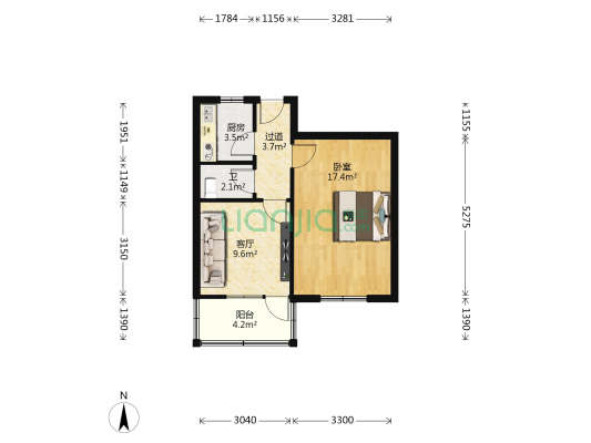 铁三局六二社区 1室1厅1卫 47平方