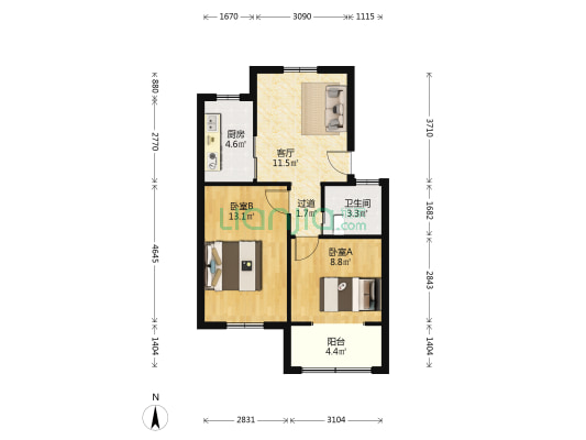 长木新村 2室1厅1卫 58平方