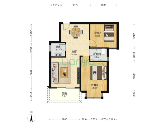 朝陽·隆泰苑东区 2室1厅1卫 70平方