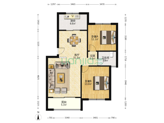 紫竹苑 2室1厅1卫 89平方