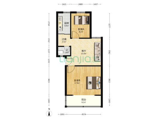 恒茂家园 2室1厅1卫 72平方