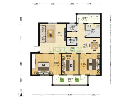 白龙南路41号 3室2厅2卫 85平方