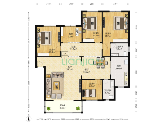 中央花园四期 5室2厅2卫 168平方