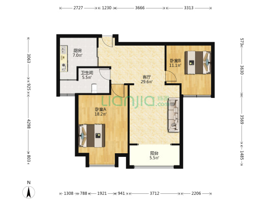 大地•滨河壹号 2室1厅1卫 98平方