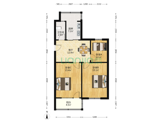 绿塔路 3室1厅1卫 76平方