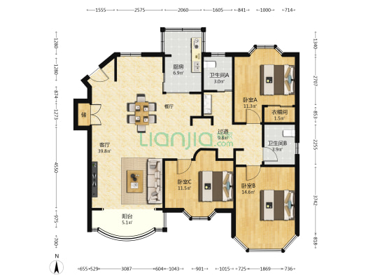 大闻丽都苑 3室1厅2卫 138平方