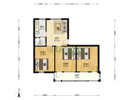 汾江中路 3室1厅1卫 70平方