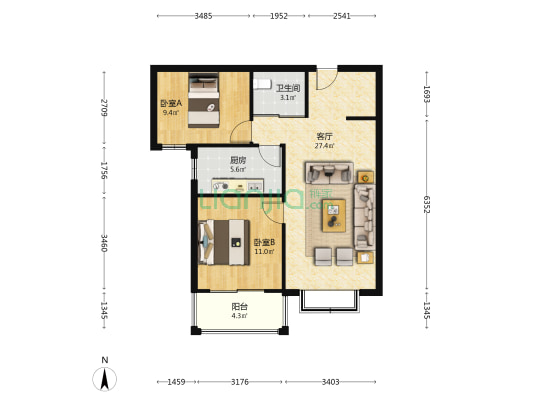 双塔区 华阳路中高楼层无遮挡 证满税低-户型图