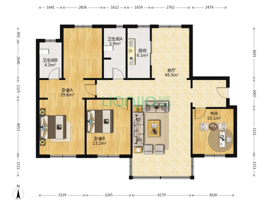 天安珺庭 3室1厅2卫 159平方