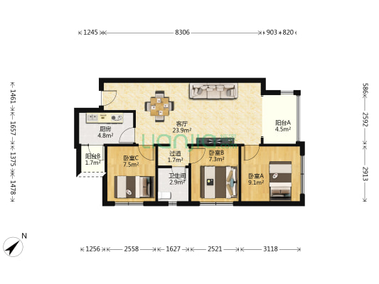 万科理想城四期未来城 3室1厅1卫 78平方