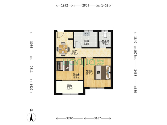 仁怡苑 2室1厅1卫 59平方