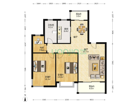 银光苑 3室1厅1卫 109平方