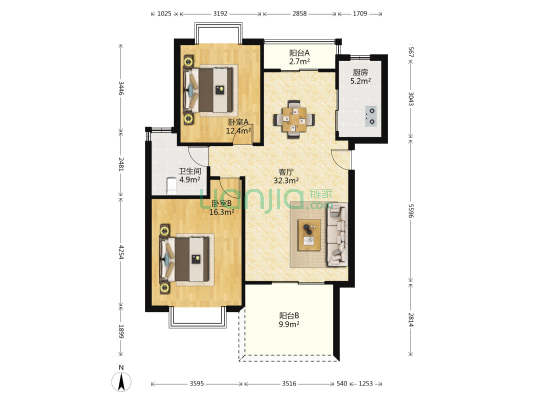 香樟林 2室1厅1卫 93平方