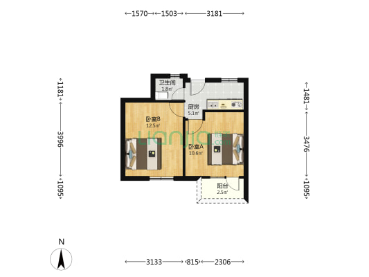 合肥路395-397号(单) 2室0厅1卫 41平方