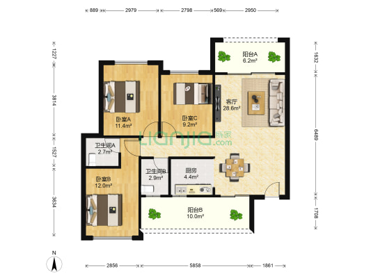 兴盛天鹅堡 3室1厅2卫 106平方