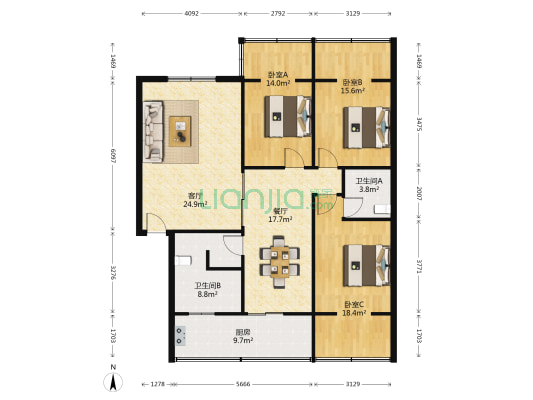 凤鸣苑 3室2厅2卫 121平方