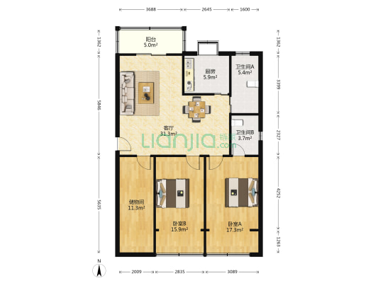 中船重工第七一九研究所 2室1厅2卫 122平方