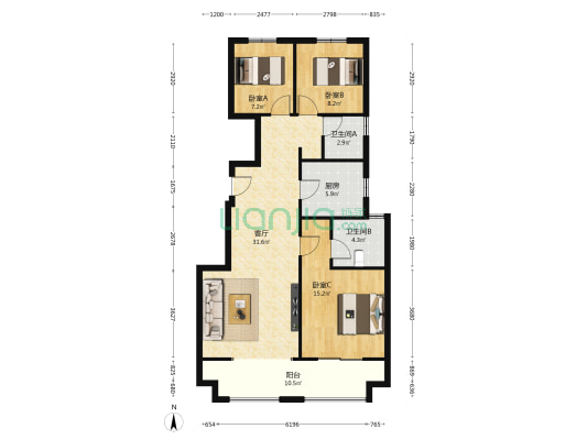 金地玺悦府 3室1厅2卫 122平方