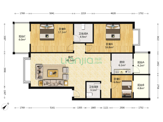两河路西段188号 3室1厅2卫 125平方