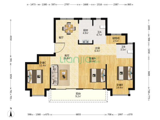 维科水岸春晖 3室1厅2卫 127平方