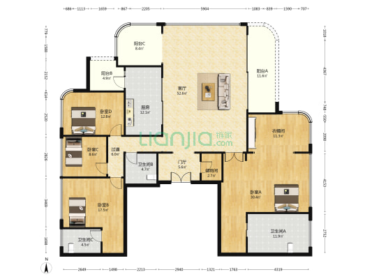 观宸云幕B区 4室1厅3卫 242平方