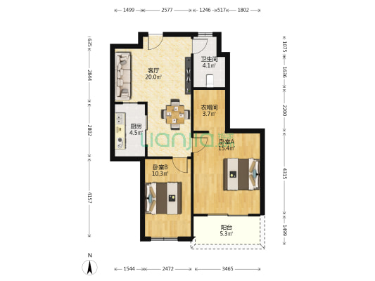 双和家苑 2室1厅1卫 90平方