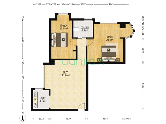 世纪皇冠 2室1厅1卫 97平方