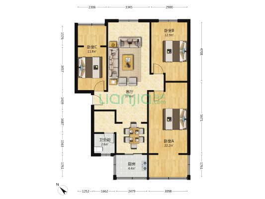 蜀汉路253号 3室1厅1卫 105平方