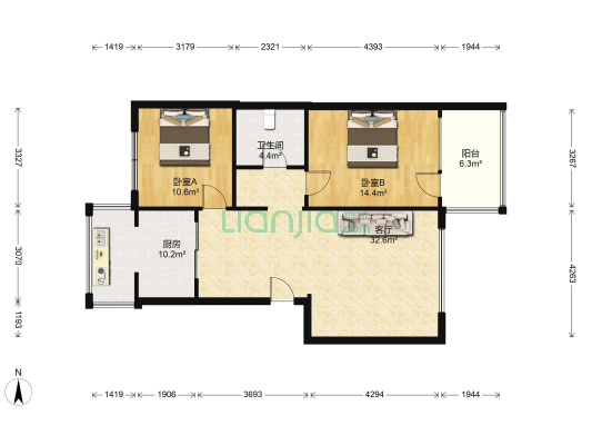 我的家园 2室1厅1卫 93平方