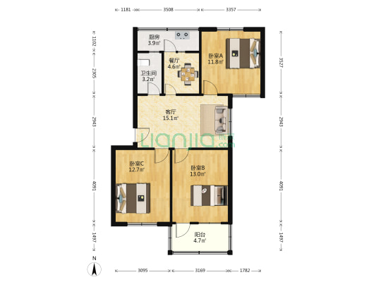 前进小区 3室2厅1卫 80平方