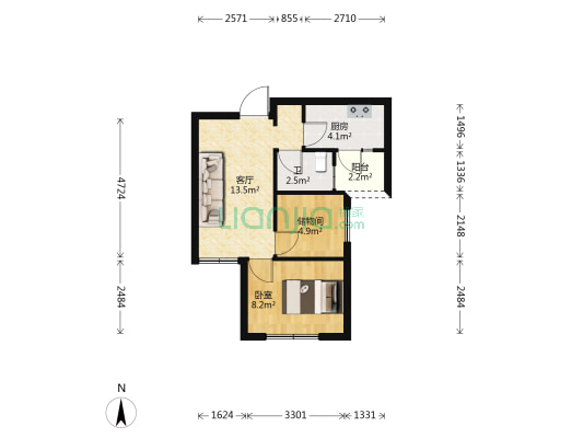 山水黔城三组团 1室1厅1卫 50平方