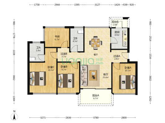 嘉葆润禧悦 4室1厅2卫 110平方