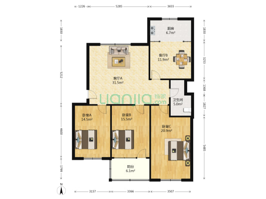 财政局宿舍 3室2厅1卫 132平方