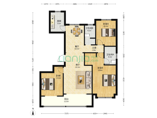 十里风和西区 3室2厅2卫 143平方