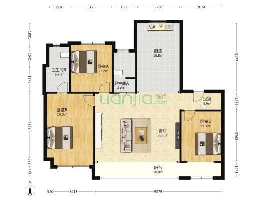 中海林溪世家如院 3室1厅2卫 141平方