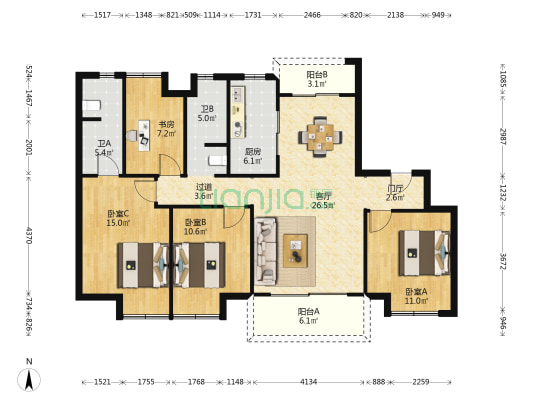 碧桂园荟隽棠 4室1厅2卫 130平方