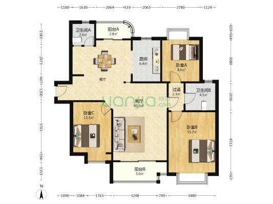 兴平昌苑 3室1厅2卫 136平方