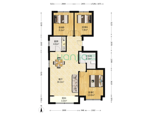 合景御华园 3室1厅1卫 96平方