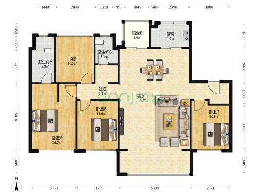 卓越融信·云门望古 4室1厅2卫 153平方