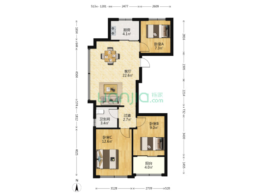 曲江城发久境府 3室1厅1卫 88平方