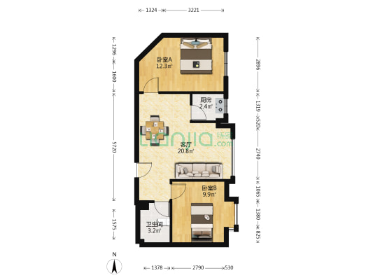 宝龙大厦 2室1厅1卫 67平方