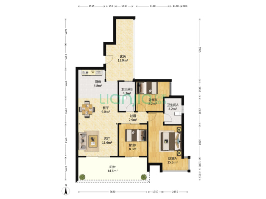 裕丰·英伦一期 3室2厅2卫 101平方