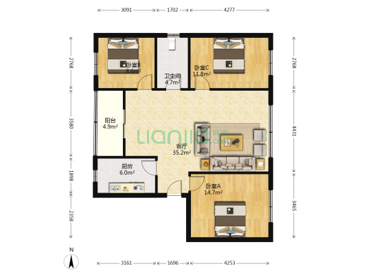 五津北路60号 3室1厅1卫 101平方
