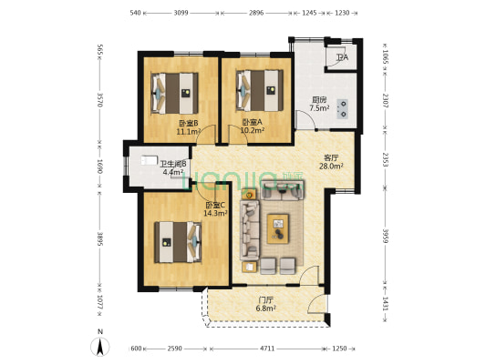 三水区西南街道商业北街 3室1厅2卫 95平方