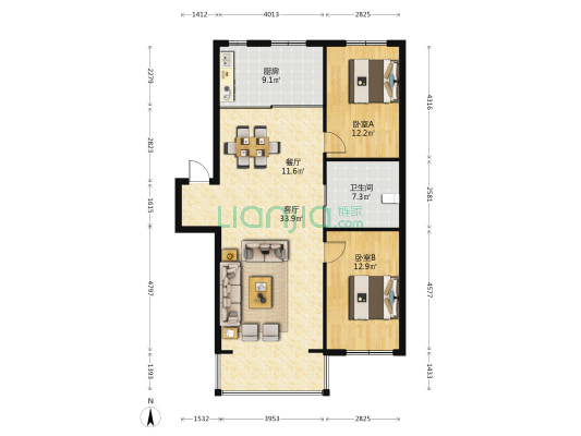 松白嘉園 2室2厅1卫 110平方