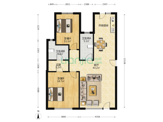 将军府3号 2室1厅2卫 111平方