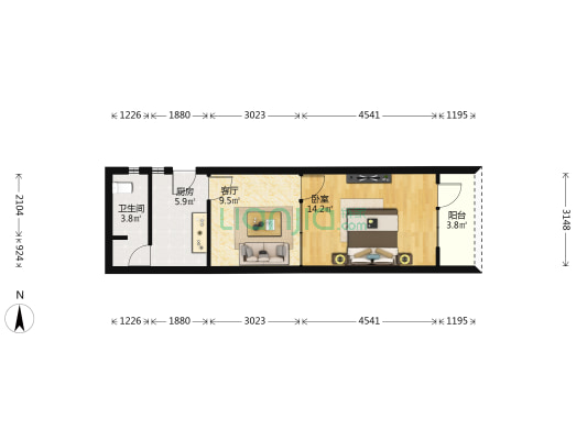 止园路355号 1室1厅1卫 45平方